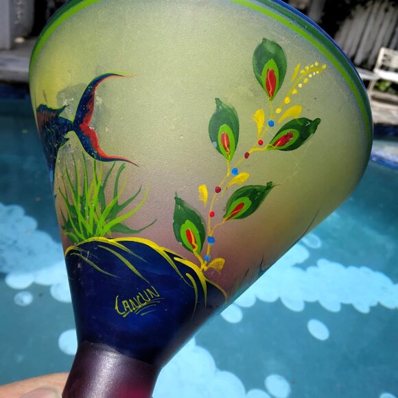 Tropical Vintage Blown Glass Martini Vase with Hand Painted Angel Fish Seascape - Picture 3 of 13